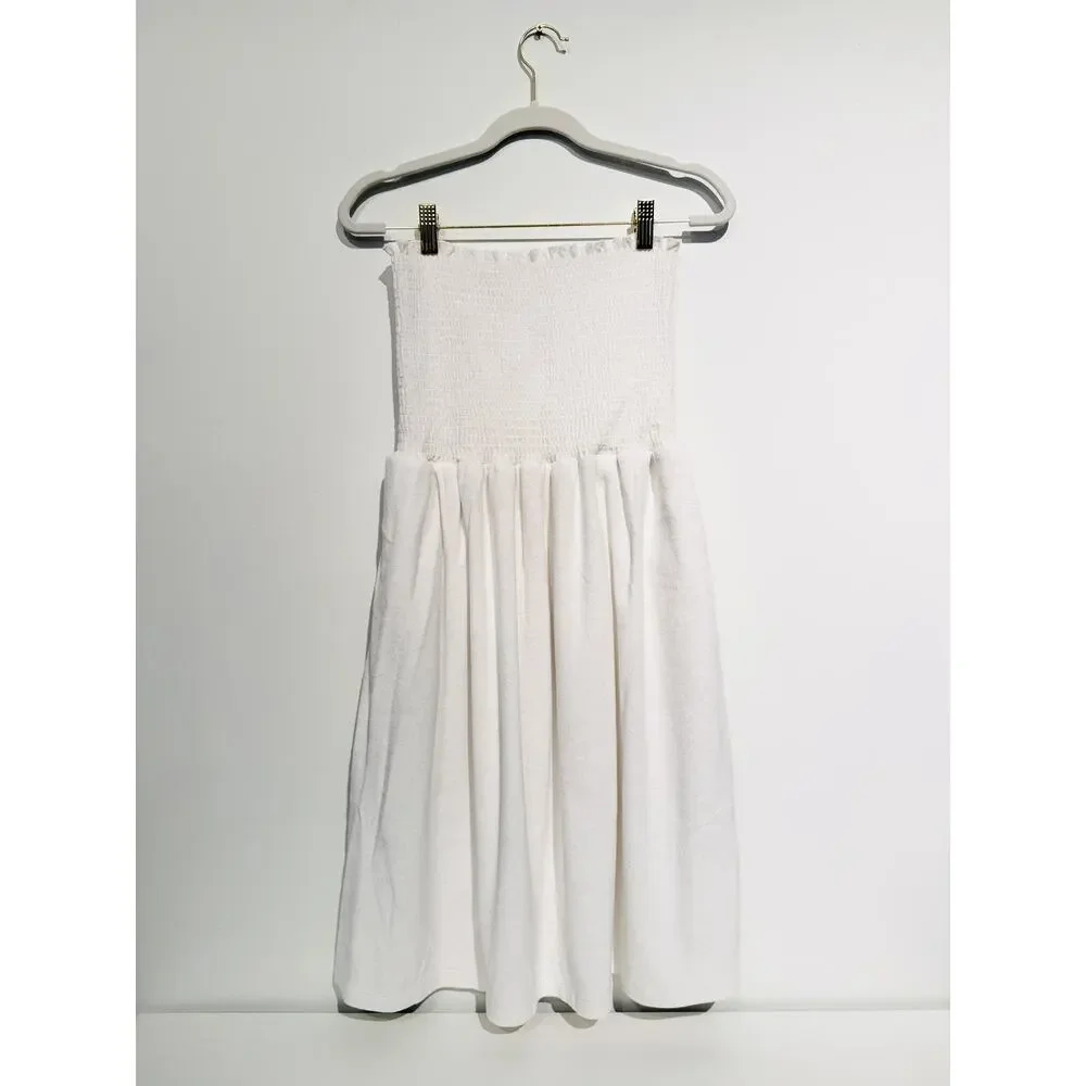 Beach Riot Lilee Strapless Smocked Swim Cover-Up Mini Dress in White - Large